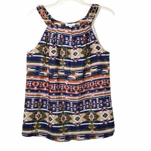 JADE Melody Tan Geometric Print Sleeveless Top Chain Detail